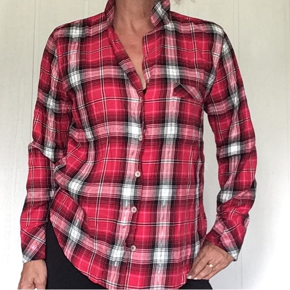 VICTORIAS SECRET PLAID SOFT COTTON FLANNEL PAJAMA TOP MEDIUM - Picture 3 of 11